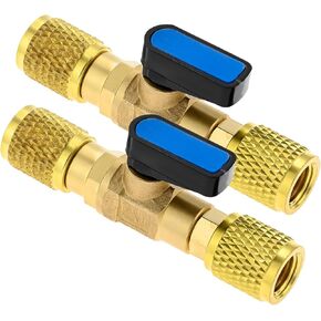 Mtsooning 2PCS Air Conditioner Ball Valve Adapter,1/4 SAE Female Thread Adapter Shut-off Flow Control, Brass Refrigeration Ball Valve Connector for Household HVAC Pressure Retention,Low Loss Fitting