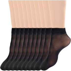 10 Pairs Women's Ankle Nylon Socks, Sheer Nude Black Summer Thin Soft Tight Hosiery Stylish Cool Socks for Women