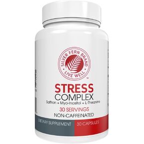 Silver Fern Stress Complex Supplement - Without Caffeine - Sleep, Worry, Mood & More - with Saffron Supplements, L-Theanine Supplement, & Myo-inositol - Natural Stress Relief Supplement (Pack of 1)