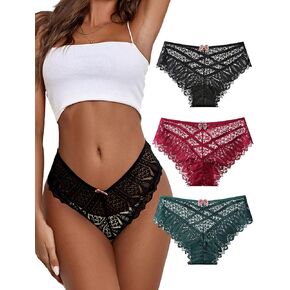 Sexy Panties for Women Lace Criss Cross Bikini Underwear Seamless Cheeky Panty Breathable Hipster Briefs 1-3 Pack