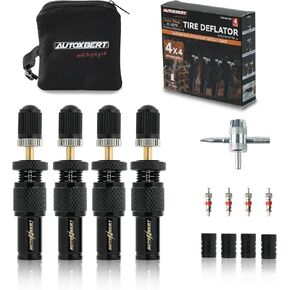 Adjustable Auto-Stop (10-30 PSI) Tire Air Down Deflator Valve Kit,Includes Valve Caps & Storage Bag,4-in-1 Valve Tool Compatible with Car, Truck, Jeep, SUV, ATV(Orange)
