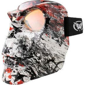 Global Vision Skull Mask Motorcycle Riding Goggles Full Face Coverage Gloss Star Pattern w/Clear Red Coated Mirror Lenses