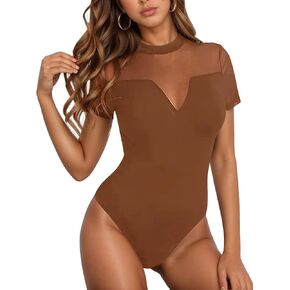 Jenbou Women's Sexy Mesh Cutout v قمصان قصيرة الأكمام in Kuwait