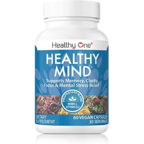 Healthy Mind - Safe for Teens - Brain Fog - Cognitive Function - Concentration - Focus - Neural Optimization - Mood - Ginkgo Biloba - Ginseng - Rhodiola - Bacopa - Gotu Kola - Green Tea - 60 Count