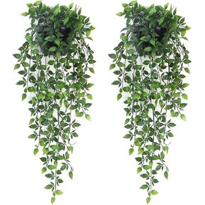 Artificial Hanging Plants,2 Pack Fake Wall Plants,Faux Mandala Vines Potted Plant,Plastic Greenery with Wall Planter for Indoor Outdoor Garden Patio Office Décor