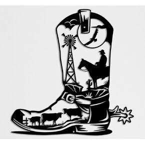 Benziso Cowboy Boots الجدار المعدني فن الديكور الغربي للمنزل مزرعة جدار ديكور البلد منحوتات جدار لغرفة المعيشة الحمام في الهواء الطلق (أسود 10.4 × 11 بوصة)