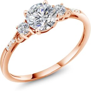 Gem Stone King 10K Rose Gold Lab Grown Diamond Engagement Ring For Women | 0.90 Cttw | Round 6MM | Gemstone April Birthstone | DEF Color | VVS-VS Clarity | Available in Size 5,6,7,8,9