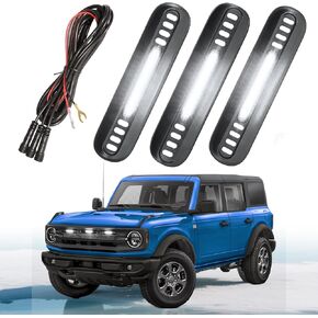 LED Grille Lights for Ford Bronco 2024 2021 2022 2023 Front Grill Inserts Light Snap-on Lamps Fits for Big Bend Outer Bank Accessories 2-4 Door (White Lights, 3PCS)