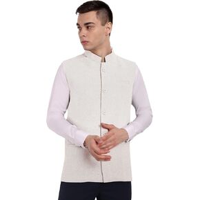 SKAVIJ Mens Classic Nehru Jacket Plain Handmade Cotton Solid Design Hip length Sleeveless Waistcoat
