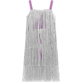 IWEMEK Kids Sequin Fringe Dress Sparkling Tassel Sleeveless Dress Girls Latin Dance Dress Ballroom Salsa 1920s Flapper Dress