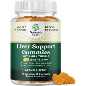 Natures Craft Cleansing Herbal Liver Detox Gummies Liver Support Milk Thistle Gummies with Artichoke Extract Turmeric Curcumin and L-Carnitine - Vegan and Non-GMO - Sweet Lemon (45 Servings)