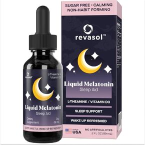 Liquid Melatonin Sleep Aid, L-Theanine & Vitamin D3, Dietary Supplement, Melatonin 1 mg, Natural Sleep Aids for Adults, Sleeping Supplement, 2 oz