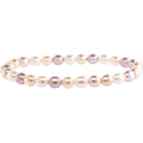 AAA 6-6.5mm White, Natural Pink, & Natural Peach Colored Oval Freshwater Cultured Pearl Bride & Bridesmaid Stretch Strand Bracelet