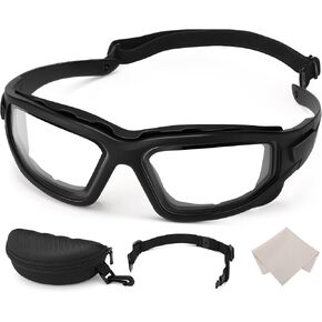 Safety Glasses with Vented Foam Carriage, Black Sports Wrap Glasses with Gray Anti Fog Dual Lens, Polarized Motorcycle Riding Sunglasses for Sports Outdoor Activities