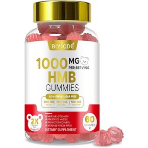 HMB Gummies for Men Women: 1000mg Muscle Bone Support with Calcium HMB 1500mg L-Leucine 500mg L-Glutamine Sugar Free Non-GMO 60 Gummies