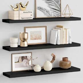 Forbena 36 Inch Floating Shelves for Wall Long Set of 3, Large Deep Wall Shelves for Bedroom Living Room Decor, Rustic Wood Floating Shelf for Kitchen Closet Office TV Plants Books (Dark Brown)