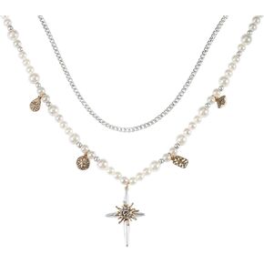Goth Rose Flower Imitation Pearl Bead Cross Pendant Necklace For Women Multilayer Pearl Chains Aesthetic Vintage Luxury Jewelry Fashion Accessories Creative Gift for Women