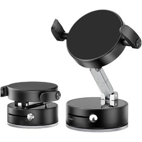 2025 Upgraded Foldable 2-in-1 Clip & Vacuum Magnetic Suction Car Phone Holder Mount, 360° Adjustable Universal Dashboard & Windshield Stand for iPhone 16/15/14/13/12 & Android Phones (Black)