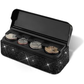 HAOBO Bling Coin Holder for Car, Car Change Holder, Car Coin Organizer Compatible with Coins of Different Sizes, Car Accessories Universal Auto Coin Organizer Money Dispenser Fit Vehicles (Black)