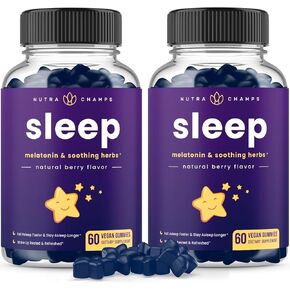 NutraChamps Sleep Gummies for Adults & Kids, Melatonin Gummies with Chamomile, Valerian & L Theanine, Vegan Childrens Melatonin 3mg, 1.5 mg, or 6mg (Pack of 2, 120 Gummy)