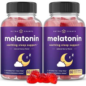 Melatonin Gummies for Kids & Adults | Natural Sleep Aid Drug-Free, Vegan Berry Flavor Kids Melatonin Gummy Supplement | 2.5mg, 5mg or 10mg Dose | Sleeping Pills Substitute (60 Count (Pack of 2))