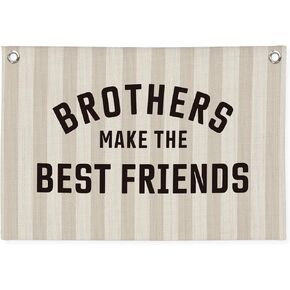 Playroom Decor, All Good in the Brotherhood Linen Canvas Banner – Boys Room Wall Hanging Flag for Nursery Kids Bedroom 20x30 Inch