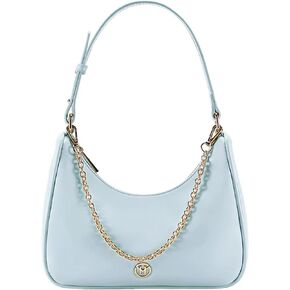 VICTORIA HYDE Clutch Bag Women's Small Shoulder Bag Retro Genuine Leather Shoulder Bag Vintage Handbag (Cyan)