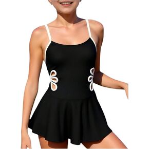 SHENHE Girl's Swim Dress Flower Cut Out Swimsuit Ruffle Tankini Bathing Suit with Shorts