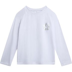 Real Love Toddler Girls Rash Guard - Quick Dry Sun Protection Girls Swim Shirt Long Sleeve Rash Guard Kids Swim Top (2T-16)