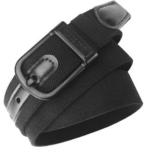 Hypoallergenic Non Metal Nickel Free Tsa Approved Belt Plastic Buckle Elastic Stretch Belt with Leather Tab