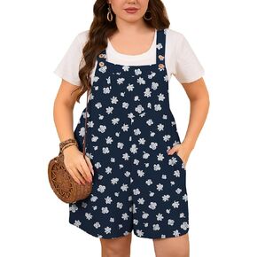 AusLook Plus Size Women's Summer Casual Short Overalls Adjustable Loose Rompers with Pockets 2025 Jumpsuits for Women