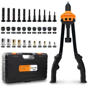 Kerry 16" Rivet Gun Nut Tool, Professional Rivet Nut Tool Kit with 11 Metric & Inch Mandrels M3 M4 M5 M6 M8 M10 M12, SAE10-24, 1/4-20, 5/16-18, 3/8-16, 110pcs Rivnuts and Blow Carry Case