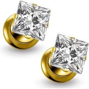 Ruifan Gauges For Ears ASTM F136 Titanium Square Clear CZ Single Flare Tapers Screw Tunnel Gauges Earrings Ear Expander Stretching Kit Plugs Piercing For Women Men 10G 8G 6G 4G 2G 0G 00G