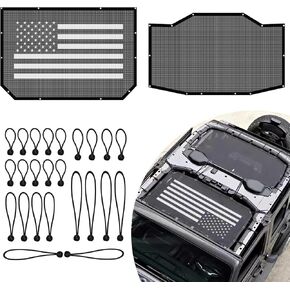 Mesh Roof JL Sunshade Top Cover for 2018-2023 Jeep Wrangler JL JLU 4XE 4 Door, UV Protection & Heat Reduction, Durable Polyester Sun Shade 2/4 Door USA Flag