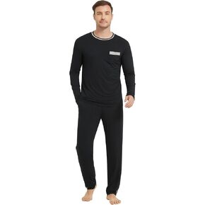 NACHILA Men's Pajamas Set-Viscose Made from Bamboo, Soft Sleepwear Long Sleeve Pjs with Pants Comfy 2 Piece Loungewear Sets