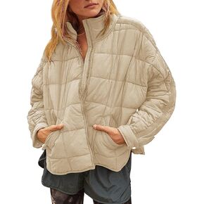 Women's Quilted Lightweight Jackets Down Coat Long Sleeve Zipper Oversized Packable Short Puffer Jackets
