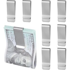 8Pcs Stainless Steel Money Clips, Small Slim Cash Clips for Men, Metal Credit Business Card Holder, Minimalist Front Pocket Wallet Clip for Women, Men (Silver)