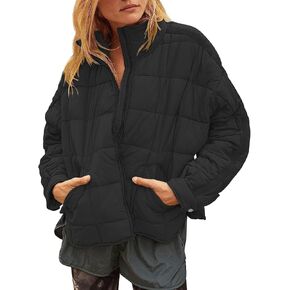 Women's Quilted Lightweight Jackets Down Coat Long Sleeve Zipper Oversized Packable Short Puffer Jackets in Kuwait