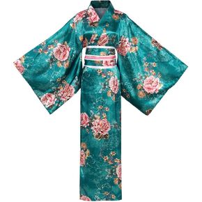 Women's Japanese Kimono Costume Traditional Geisha Robe printing Bathrobe Golden stripe Pajamas