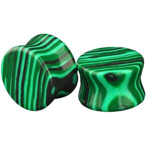 Green Malachite Ear Plugs Expander Earrings for Women Men 1 Pair Natural Solid Stone Saddle Double Flared Ears Stretching Tunnels Gauges Stretcher Lobe Earring Body Piercing Jewelry Size 2g to 5/8''