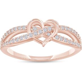 Savearth Diamonds 18K Gold Plated Infinity Criss Cross Heart Ring | Moissanite Diamond Promise Ring للنساء | خاتم خطوبة القلب لها (0.20 CTW)