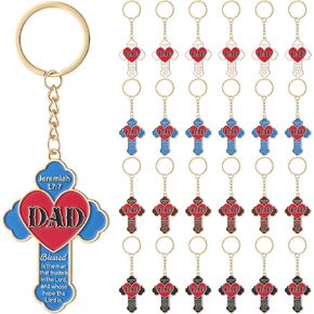 24 Pcs Dad Cross Keychain Fathers Day Christian Gifts Bulk for Church from Daughter Son Blessed Religious Enamel Bible Verse Scripture Party Favor Supplies for Men Sunday School