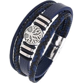 Tree of Life Leather Bracelet for Men, Multi-Layer Braided Religious Mens Cuff Bracelets with Alloy Clasp Anniversary Father's Day Birthday Christmas Jewelry Gifts for Him