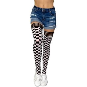 Kix'ies Thigh Highs | GAME DAY Checkered Thigh High Womens Stockings | Stylish, Practical, & Sexy Thigh High Stockings