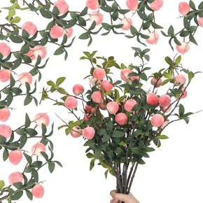 10pack Artificial Peach Branches 27 Inch Realistic Artificial Peach Fruits with Green Leaves Simulation Branches Decoration for Vase Home Party Decoration