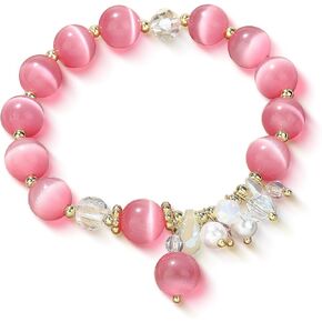 Kaylee Women's Crystal Bead Stretch Bracelet with Pearls and Stones, Pink, Gift for Graduation,Anniversary., Middle