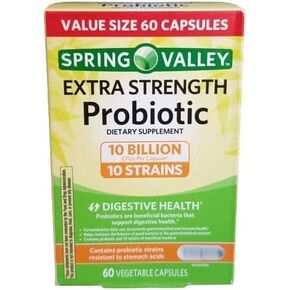 60 Spring Valley Extra Strength Probiotic Capsules 10 Billion CFU 10 Strains '24