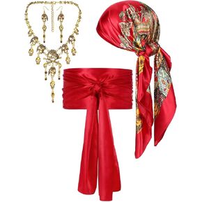 4 Pieces Women Pirate Costume Accessories Pirate Hat Head Scarf Sash Belt Necklace Earrings for Halloween Cosplay