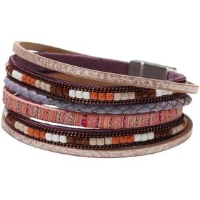 Leather Wrap Bracelet Bohemian Beaded Stacking Bracelet Layered Leather Beads Bracelet for Women Men Teen Handmade Jewelry Gift