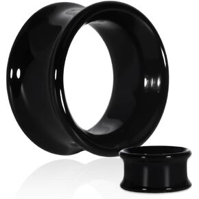 Vankula 2PCS 8-16mm Glass Ear Gauges Plugs and Tunnels Black Double Flared Saddle Ear Stretcher Expander Body Jewelry
